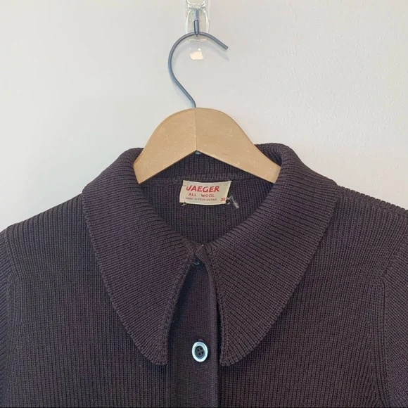 Vintage 70s? Jaeger Brown Wool Button Up Sweater Jacket Point Collar Size 38 - Picture 7 of 12